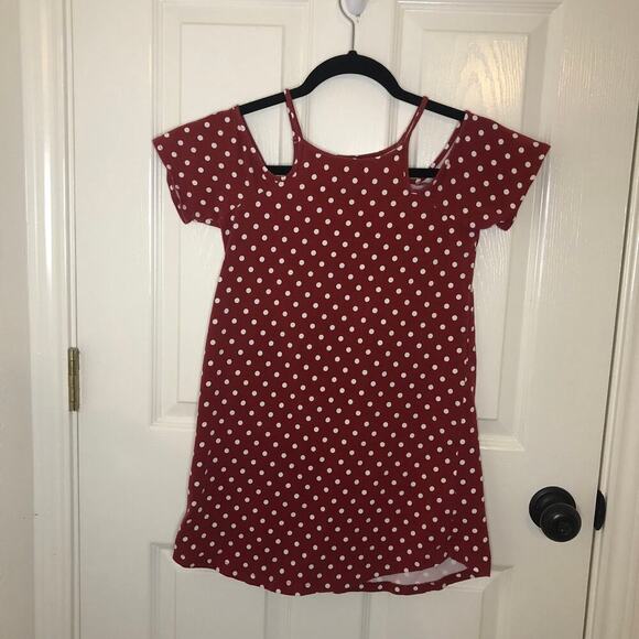 Forever 21 Red w/ White Polka Dots Cold Shoulder Girls Dress - Girl's 11/12 - Picture 1 of 5